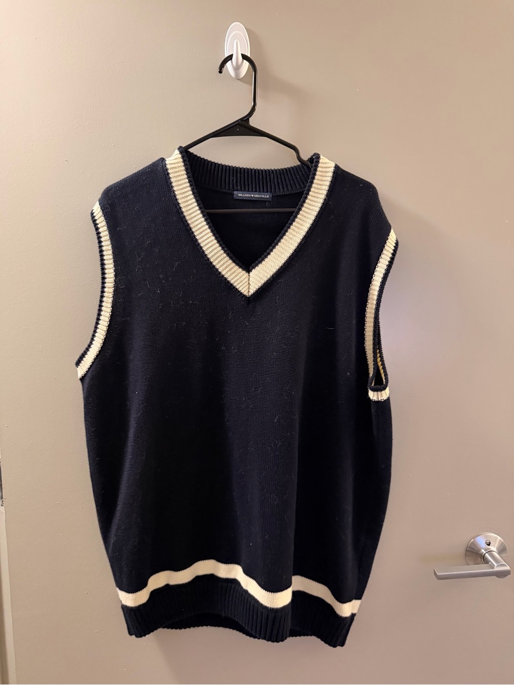 Brandy Melville Black V-Neck Knit Sweater Vest with Cream Trim